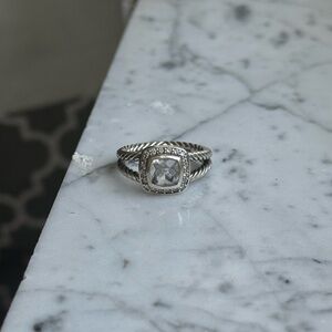 David Yurman Petite Albion White Topaz & Diamond Cable Ring in Sterling Silver